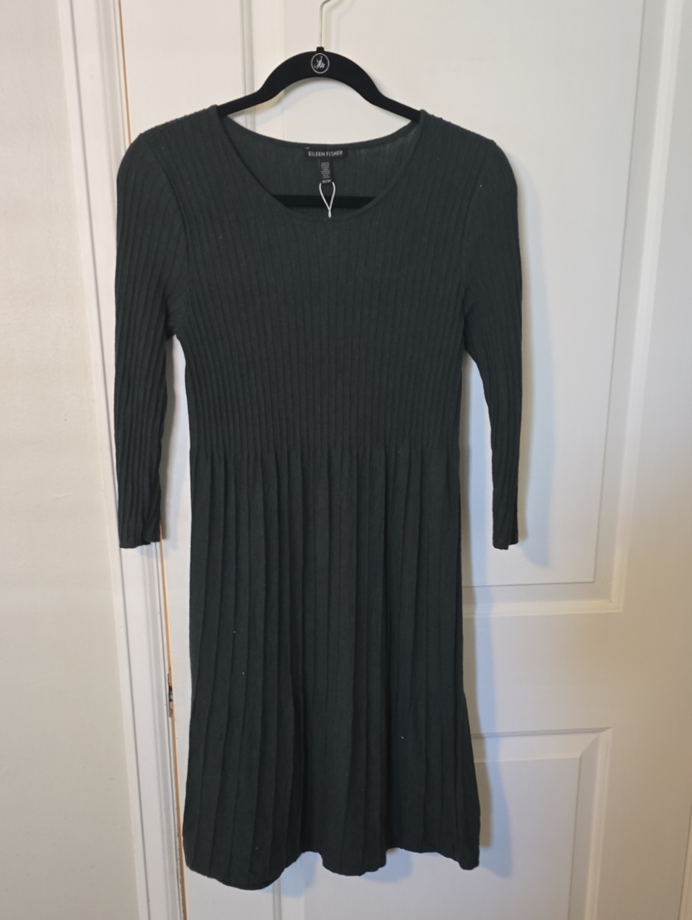 Eileen Fisher Dark Green Ribbed Long-Sleeve Knit Dress